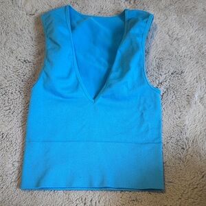 Blue Sleeveless V-Neck Top
